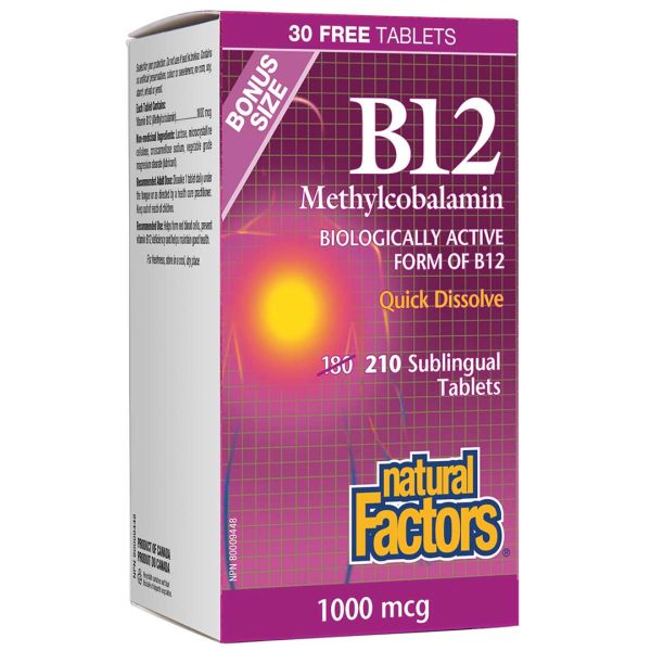 Natural Factors B-12 Methylcobalamin (1000mcg) BONUS (210 SubTabs) on Sale