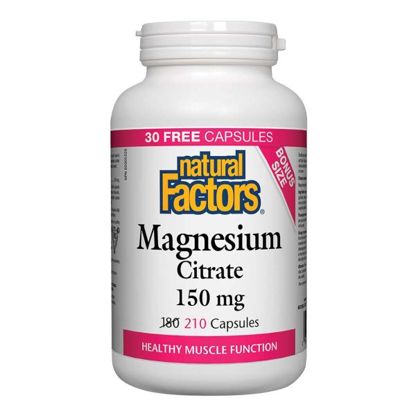 Natural Factors Magnesium Citrate BONUS (210 Caps) on Sale