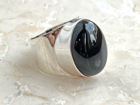 Onyx, cabochon slät silverring Online now