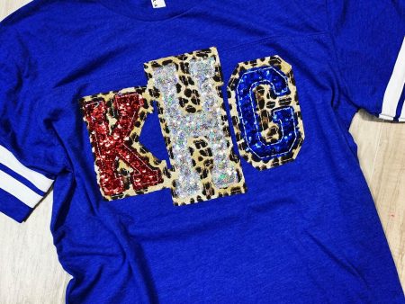 Double Stacked Patriotic Sequin Monogram on Jersey Shirt - 2021 For Sale