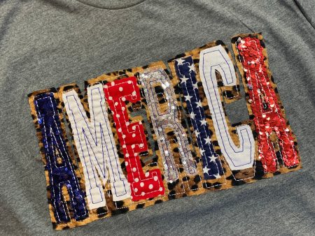 AMERICA Shirt - Double Stacked with Leopard and Red, White and Blue Fabrics - Gray Sale