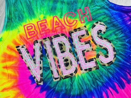 BEACH VIBES Tie Dye Tank   Shirt - NEON RAINBOW Supply