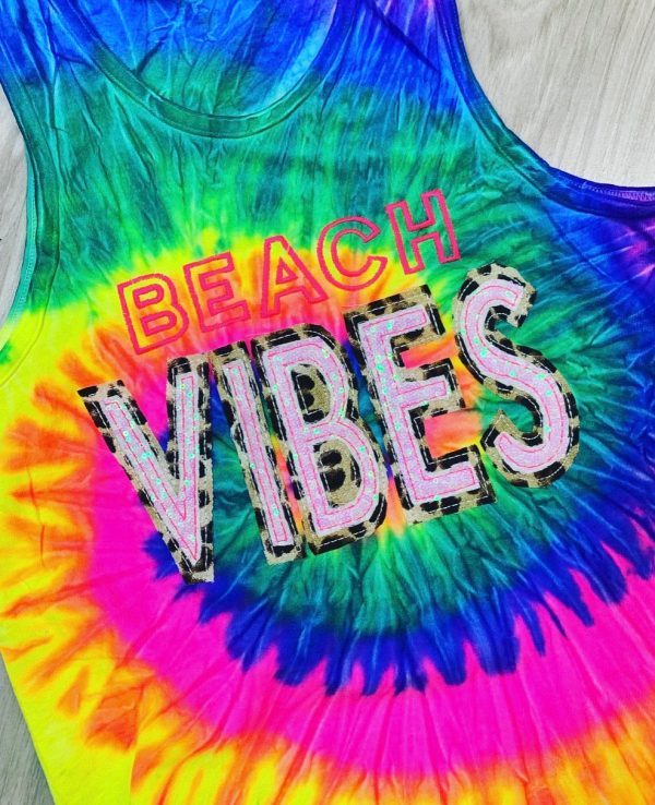 BEACH VIBES Tie Dye Tank   Shirt - NEON RAINBOW Supply