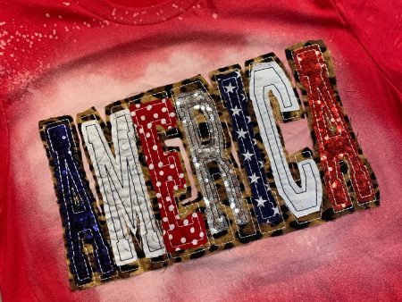 AMERICA Shirt - Double Stacked with Leopard and Red, White and Blue Fabrics For Cheap