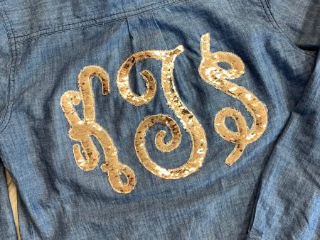 Mermaid Sequin Monogrammed Chambray Button Up Shirt Hot on Sale