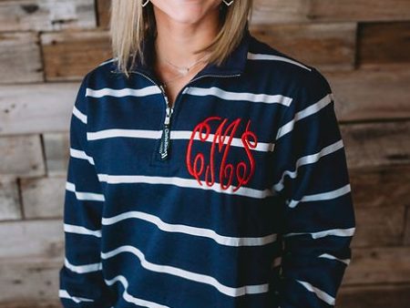 Charles River Monogrammed Striped Quarterzip Cheap